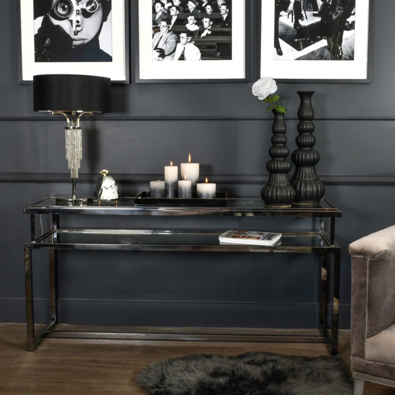 Chelsea Console Table 60x76 cm stainless steel double glass top
