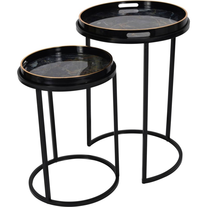 River Garden set of two side tables 69 cm black iron with detachable trays