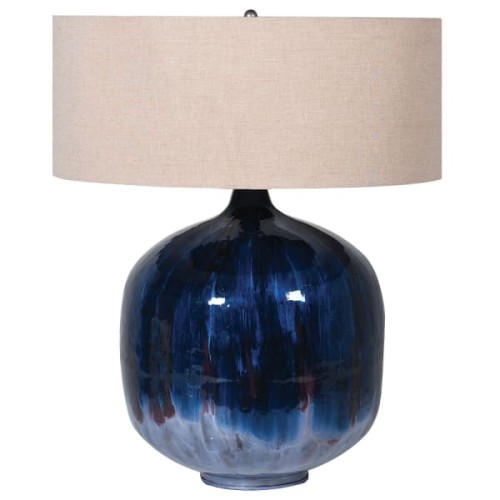 Eccleston Blue Enamel Table Lamp 67x55cm blue base beige cotton shade