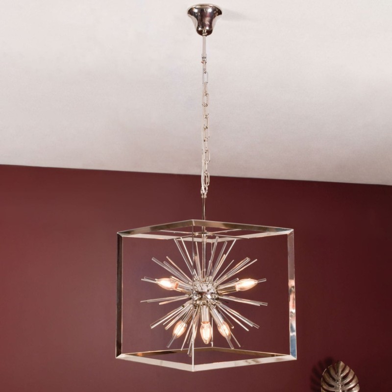 Żyrandol Montpelier Small srebrny 40 cm sześcian żelazo