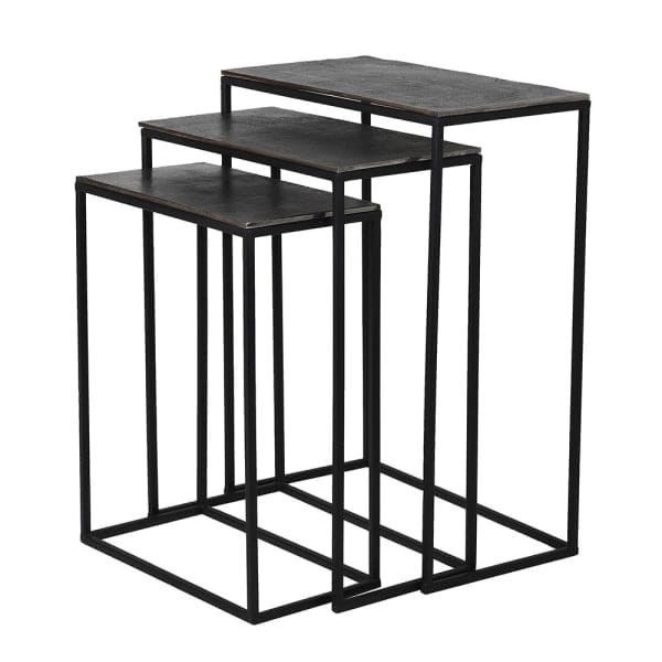 Set of 3 black metal side tables made from iron and aluminium