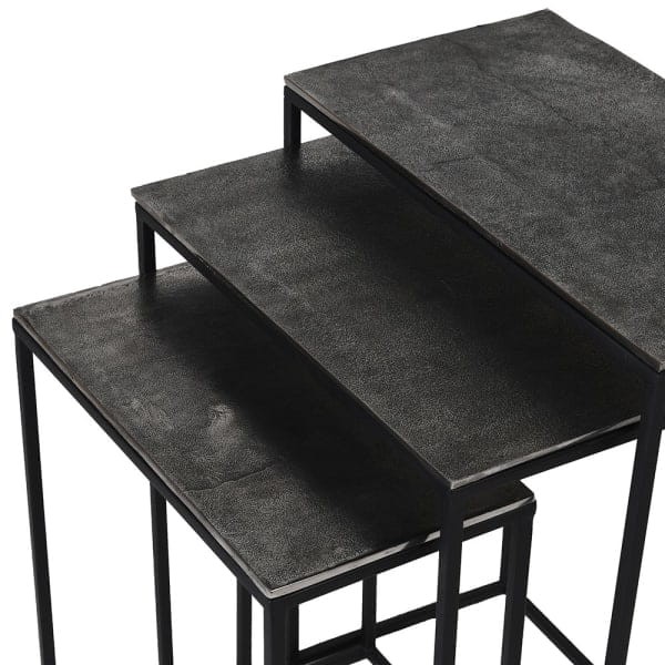 Set of 3 black metal side tables made from iron and aluminium