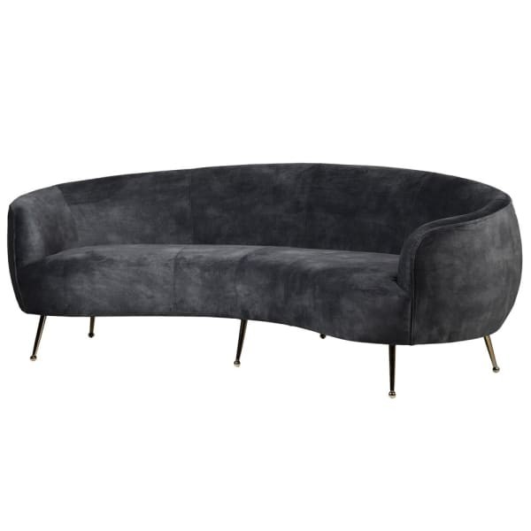 Eaton Grey Curved Sofa 240 cm gold metal legs dark grey upholstery