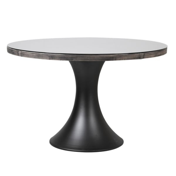 Chester Grey Round Dining Table 120 cm round top  leather effect glass top