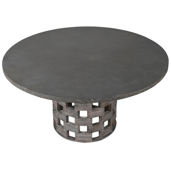 Manresa Concrete round dining table 150cm with grey tabletop and pine lattice pedestal