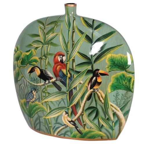 Exotic Birds 35cm Green Ceramic Vase