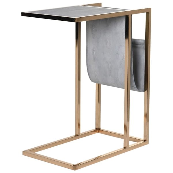 Enderby Side Table 49x61 cm gold frame shagreen grey magazine rack