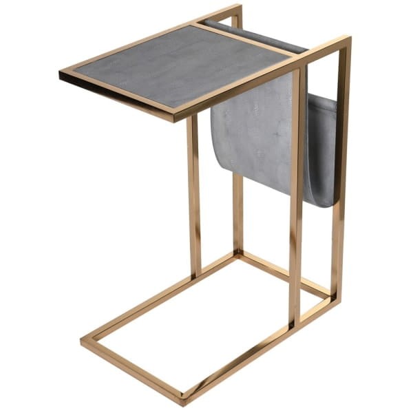 Enderby Side Table 49x61 cm gold frame shagreen grey magazine rack