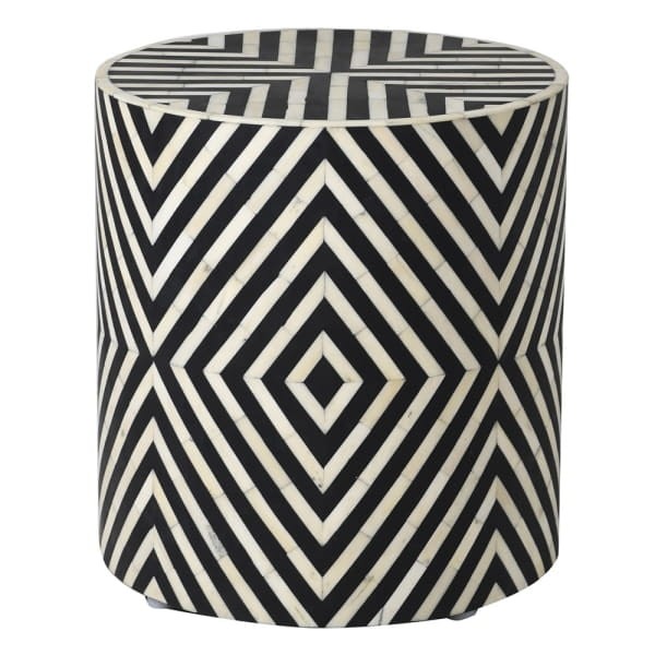 Kinnerton side table/stool 40 cm circular stool white and black bone inlay