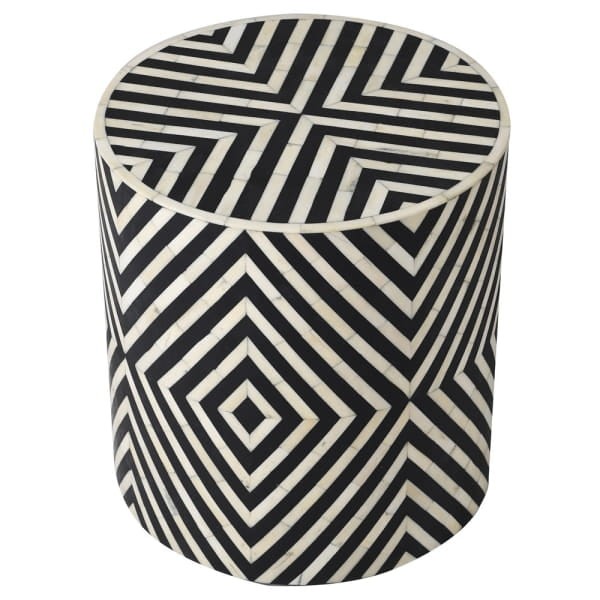 Kinnerton side table/stool 40 cm circular stool white and black bone inlay
