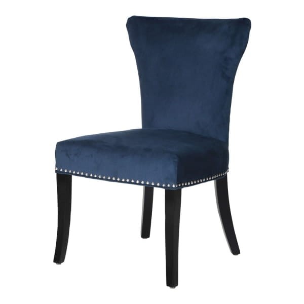 Linton Blue dining chair with blue upholstery and black wooden legs