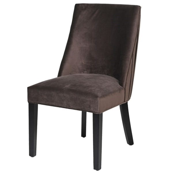 Savile Mocca dining chair with brown velvet upholstery and black wooden legs