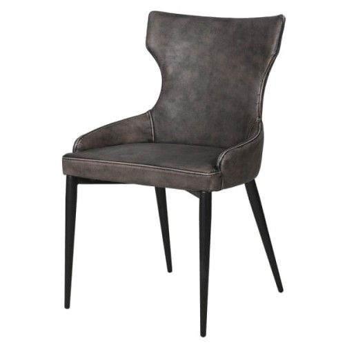 Linton Vintage dining chair grey faux leather black steel legs 