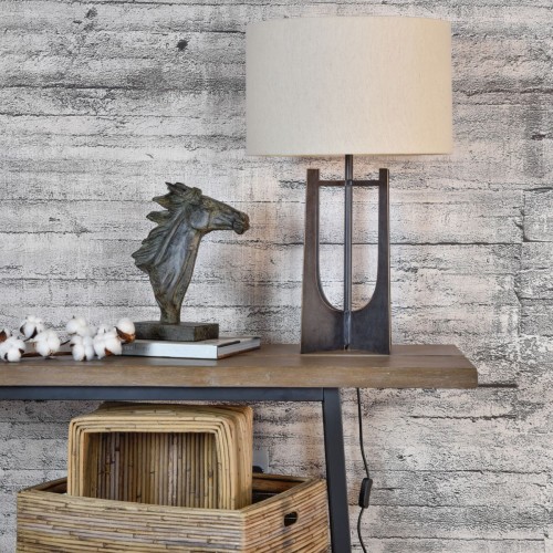 Linton Black Table Lamp 64 cm – Black Iron Base with Light Linen Shade