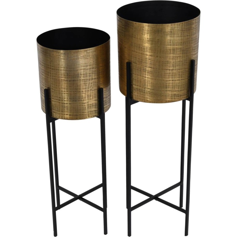 Belgrave Gold Planters Set of Two 76 cm iron interior planters on black stands