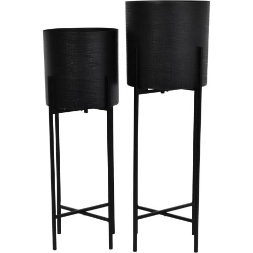 Belgrave Black Indoor Planters 76 cm – Set of 2 Tall Iron Plant Pots on Black Stands