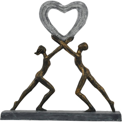 Portland Love Couple Sculpture 33 cm – Antique Bronze and Grey Heart Figurine