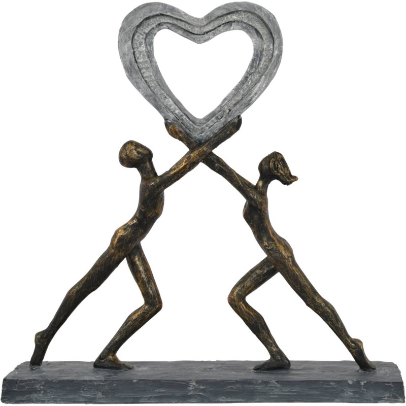 Portland Love Sculpture 33 cm couple in love heart brown grey