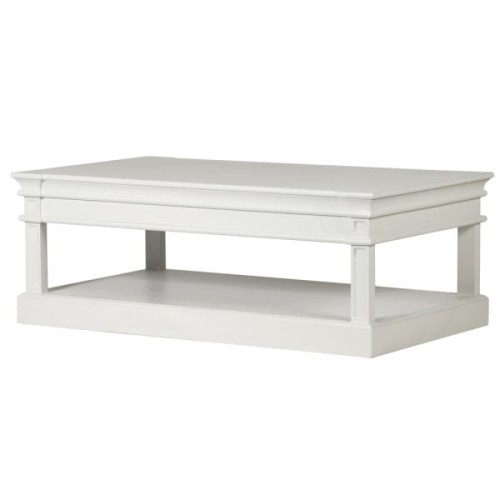Minor White Coffee Table 130 cm – Rectangular Poplar Wood Table with Lower Shelf