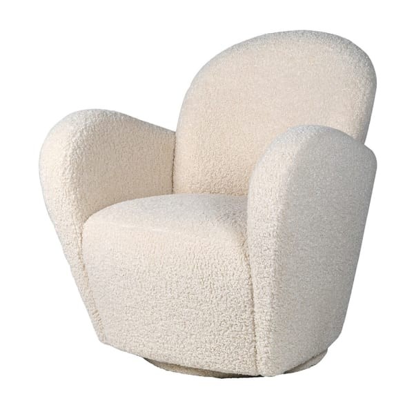 Belgrave White Armchair 89 cm boucle fabric teddy wooden base