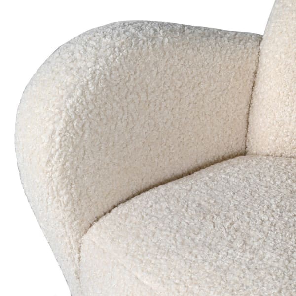 Belgrave White Armchair 89 cm boucle fabric teddy wooden base