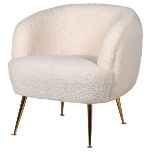 White Bouclé Armchair with Gold Legs 74 cm