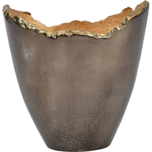 Belgravia M Decorative Vase 22 cm – Bronze Aluminium with Gold Interior and Irregular Rim