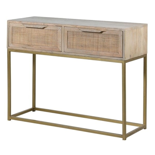 Cane Console Table Mango Wood and Iron 100x77 cm natural colour cane
