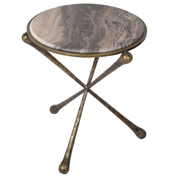 Marble Antique table with a sculptural iron base