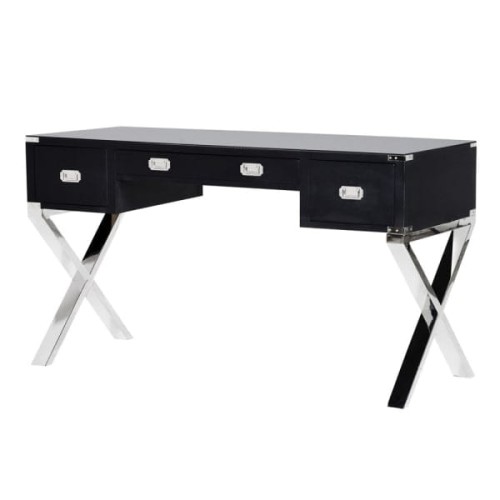 Boscobel Black desk/console table 140x78 cm four drawers stainless steel base