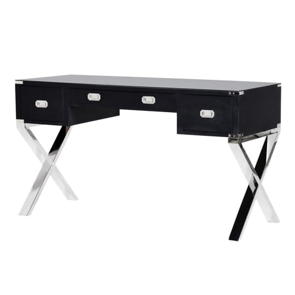 Boscobel Black console desk with four drawers and stainless steel base