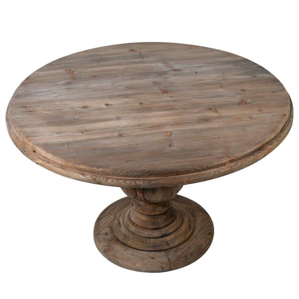 Garda Round Dining Table 125 cm recycled pine wood turned pedestal