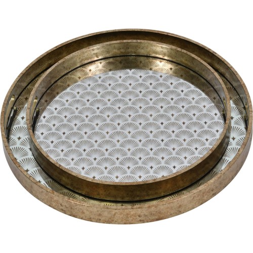 Deco Decorative Trays 45 cm and 36 cm – Set of 2 in Antique Gold with Geometric Glass Tops