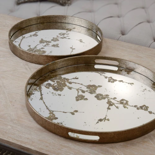 Headfort White Decorative Trays – Set of Two in Antique Gold, Ø45 and Ø36 cm