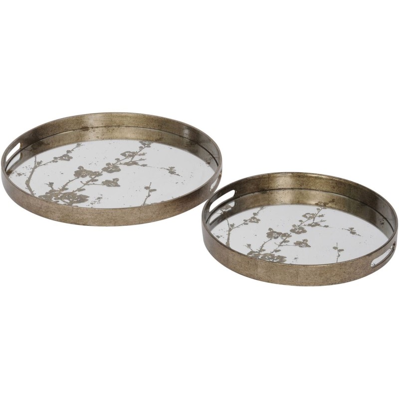 Set of two round mirrored glass trays
