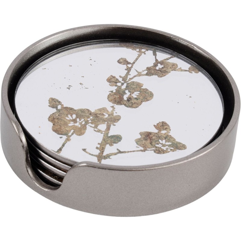 Flowers Glass Coaster set of four gold with mirror effect