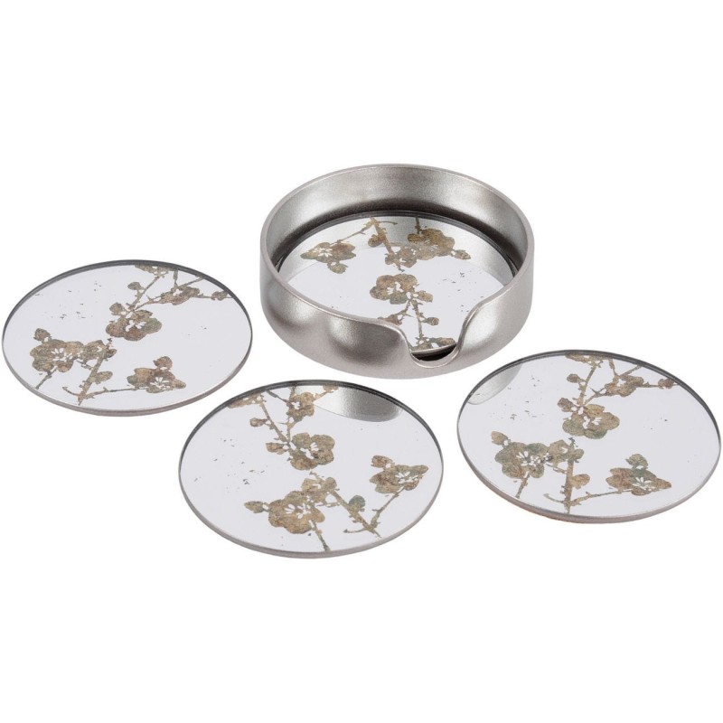 Flowers Glass Coaster set of four gold with mirror effect