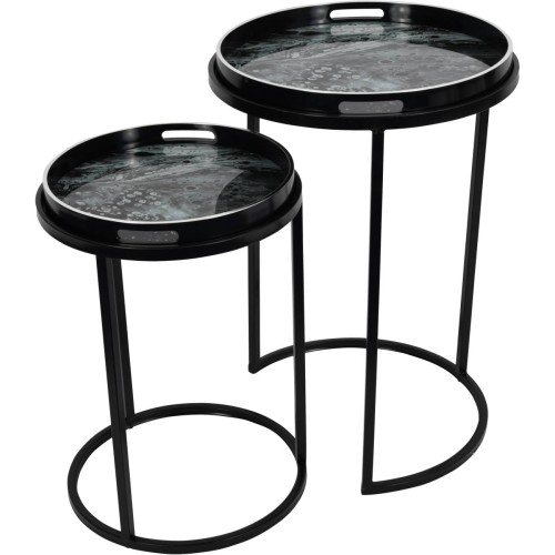 Mono Nesting Side Tables – Set of 2 Black Metal Tables with Removable Tray Tops