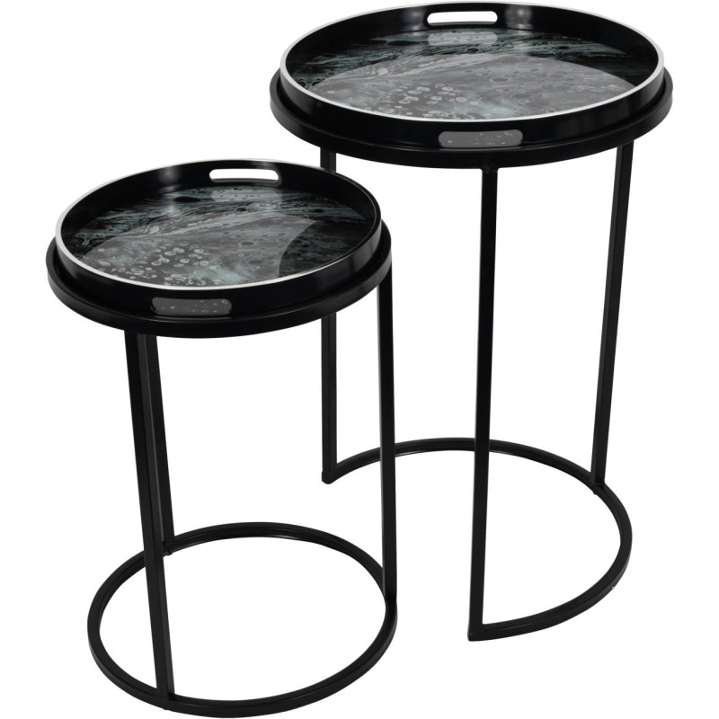 Mono Set of Side Tables 69 cm black iron frame tray top
