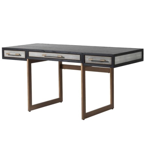 Enderby Grey Desk 160x77,5 cm Shagreen 3 Drawer gold legs