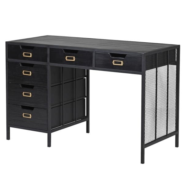 Armour Black desk 120cm with six storage drawers