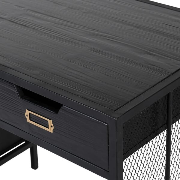 Armour Black home office desk with iron mesh side panels