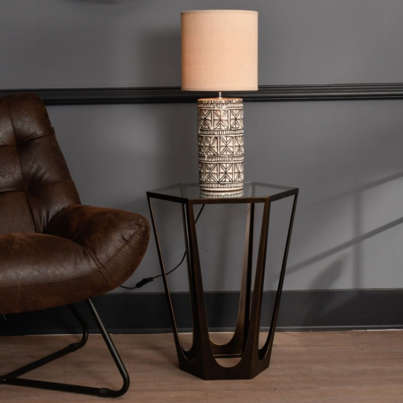 Richmond Bronze Iron Side Occasional Table 40.5x56 cm geometric frame glass top