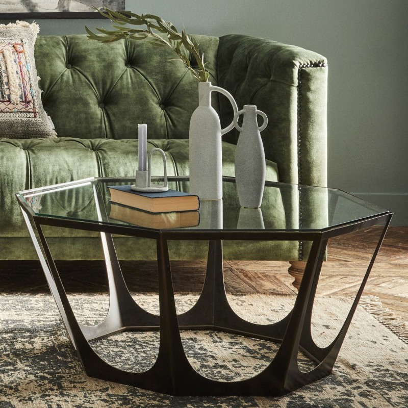 Dark brown metal coffee table for a living room