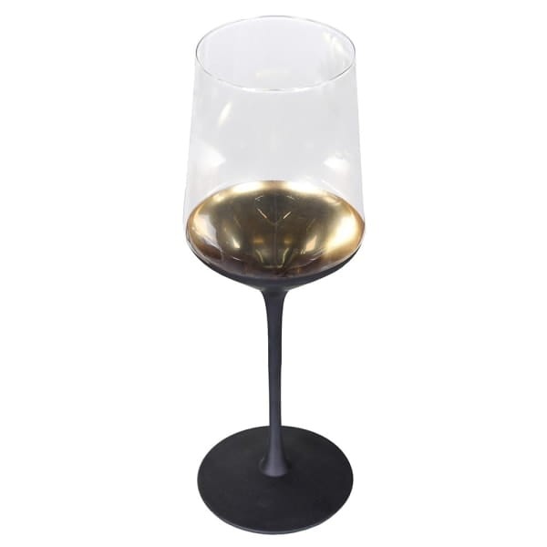 Chelsea Black and Gold Wine Glasses with Tall Black Stem – Set of 4