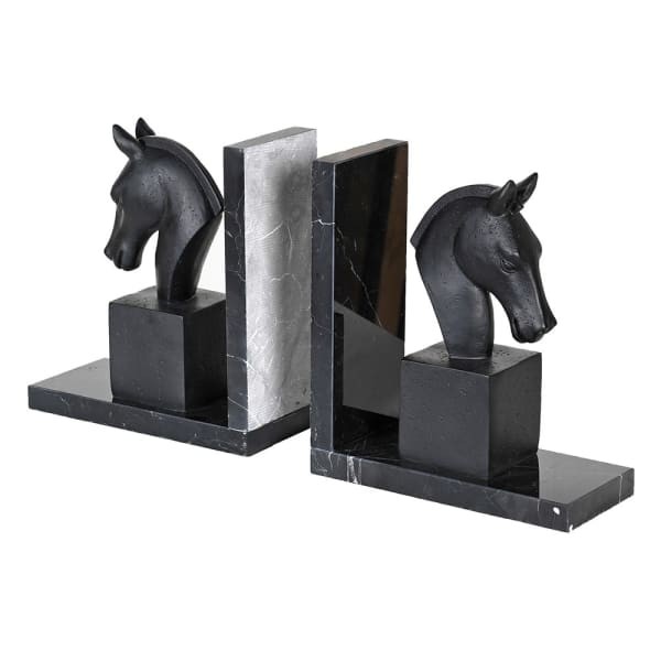 Horse Marble Bookends marble and resin black horses