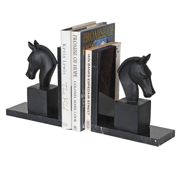 Podpórki do książek Horse Marble bookend marmur i żywica motyw czarnych koni