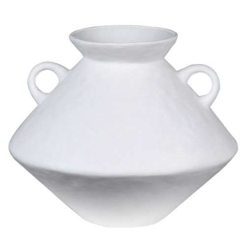 White Handles Stoneware Vase 24 cm Vase with Handles