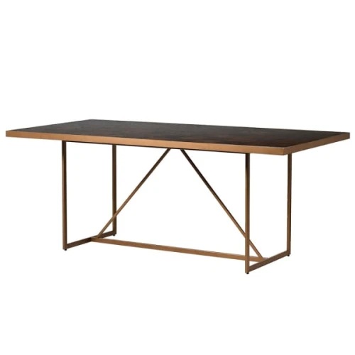 Surrey Gold Oak Dining Table 190cm – Parquet Top & Brass Finish Base