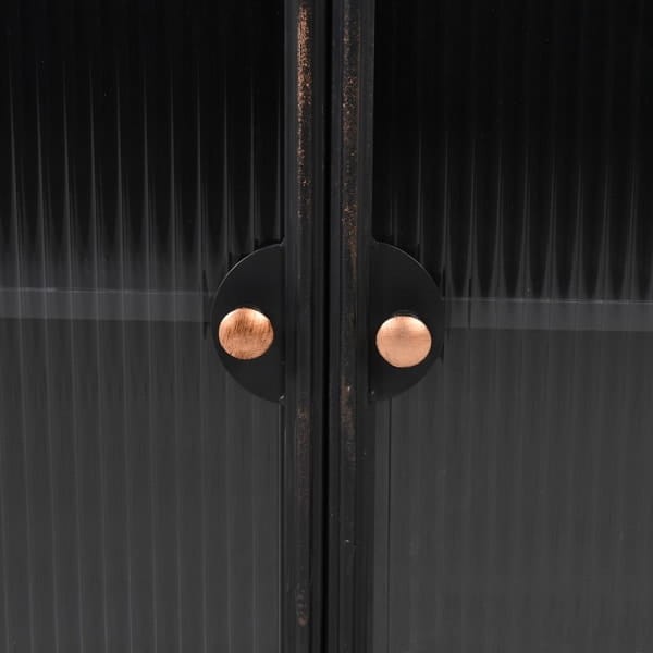 Black metal TV cabinet with ribbed glass fronts
